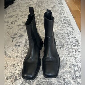 Black Leather Square Toe Boots